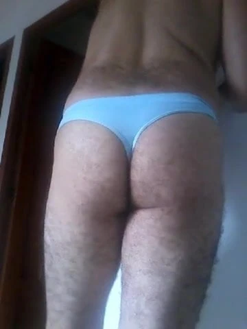 Putting on my light blue thong