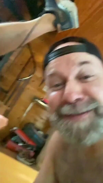 Jaw-dropping moment from "Hairy Dad busted jerking on front porch"