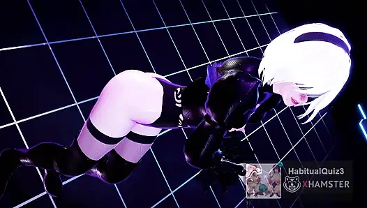 MMD R18 2B Chewy Nier Automata, косплей большой задницы хочет трахнуть жестко неверную королеву траха фурри, 3D хентай большой дилдо