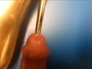 gold high heel inside cock and cum shot