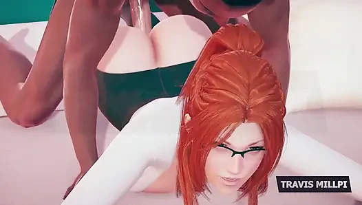 Tombul kızıl saçlı profesör ofis fantezi gözlüklerine giriyor, gömlek sıkı, tutum yaramaz