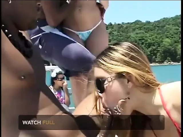 Girls go crazy at a big summer boat party