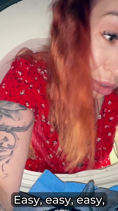 Stunning moment from "Stepson Fucks Stepmom Stuck in Washer - Hot Creampie Finish"