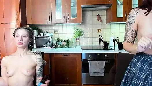 Young lesbians and their tender perversions, naked, smear their tits and bodies with oil