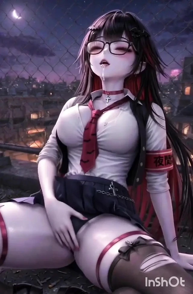 Cute vampire student, waiting for you on the roof at night