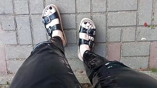 I walk around in latex leggings and sexy sandals