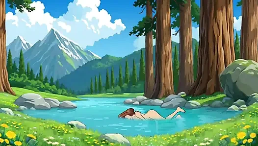 22-year-old Sabina fucked a big cock in the village man in the pond and dropped the water of the penis. Black thick cock.