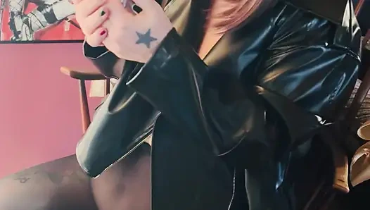 Topless Tina Snua Wearing A Leather Jacket & Pantyhose Smokes A Cork Cigarette -Smoking OMI OME Snap Inhales