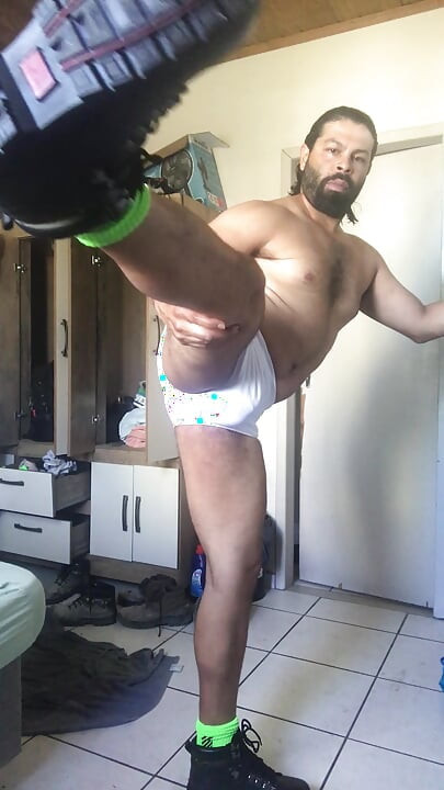 Trying Out New Swim Trunks and Boots. Exercises and Stretches.