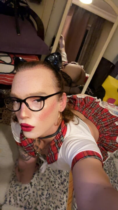 Merve Rose Schoolgirl Uniform Glass Stockings Hign Hells Blonde Sissy Chastity Fucked BWC Big Cock Doggy Style Ride Femboy Trans