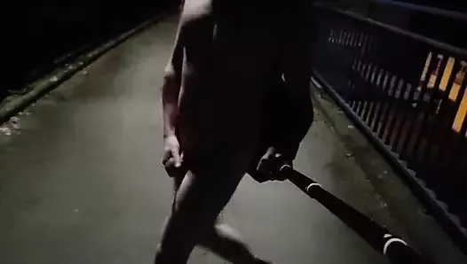 Walk naked at night on the bridge and next to houses