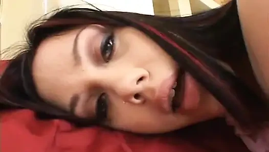 Sexy teen gags on a massive cock then gets fucked to a mouth cumshot