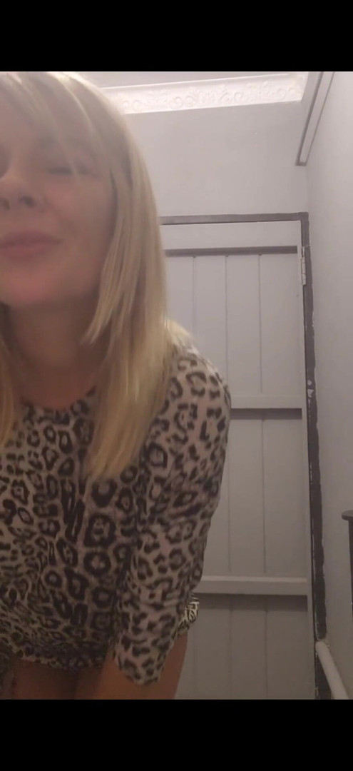 Cute blonde fingering her pussy in bar public bathroom | Clip 3