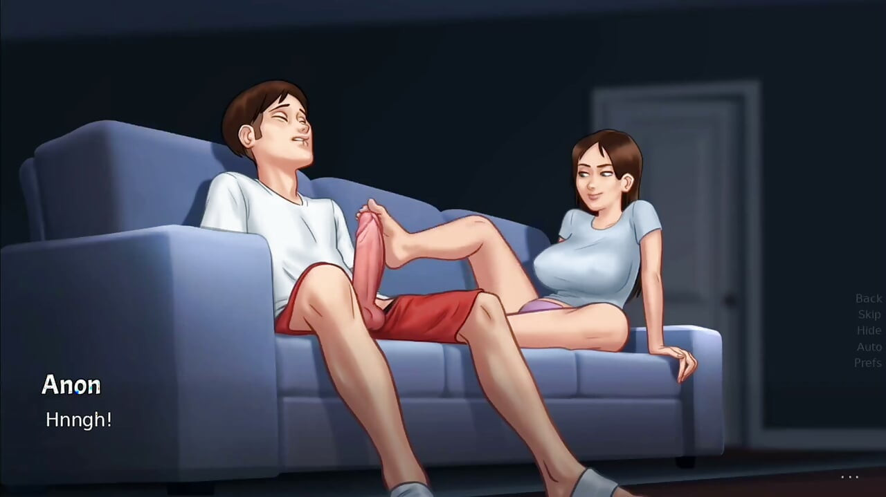Debbie dá uma punheta de pés surpresa ao enorme pau-monstro do Anon - gameplay de summertime saga