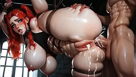 Cewek hot rambut pirang dengan toket besar di-gangbang habis-habisan
