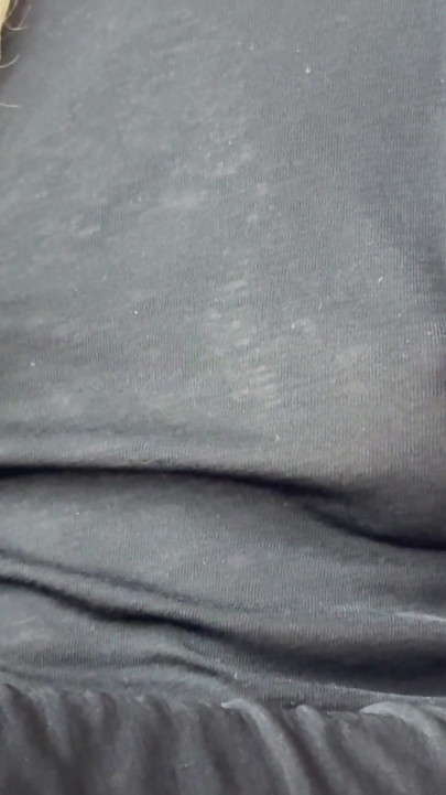 Feeling horny while my nipple piercings are glittering through my semi sheer blouse in a public caffe | Clip 1