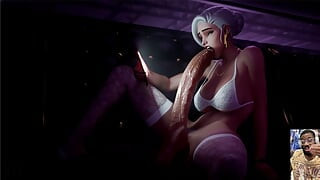 Large Cock Ass Ashe Sucks Her Own Futa Cock, Yellow Lantern Jerks off Her Large Futa Cock with Her Powers