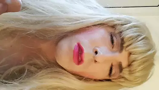 Sissy plays and pouts before eating cum from hand