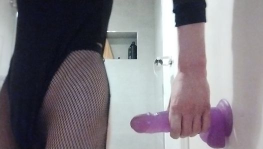 Goth bitch Natalie backs up on dildo for first video