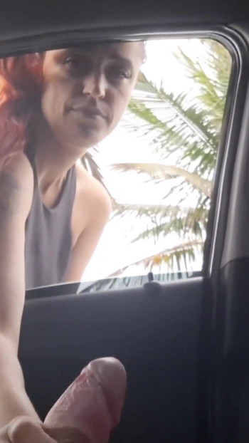 Thrilling moment from "Risky handjob on the street for hottie in public!"