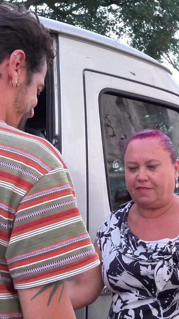 BBW Mature First Threesome in a Moving Van