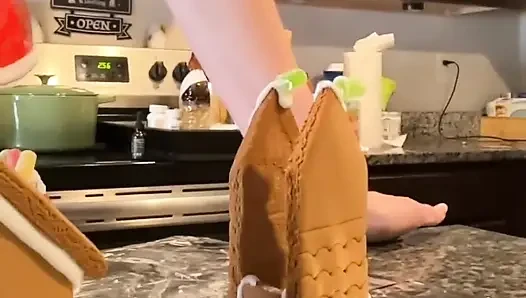 73 Giantess in 8-inch Heels Decorates a Gingerbread Village