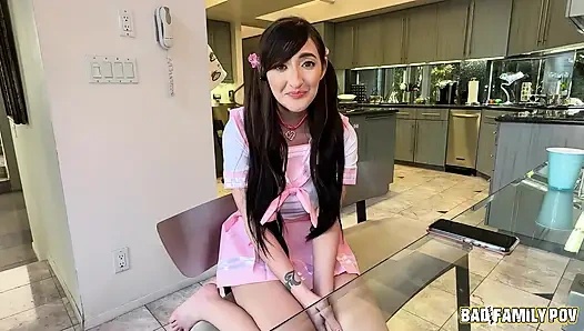 BadFamilyPOV - stepdaughter Tifa Quinn greets her stepdad with a naughty surprise