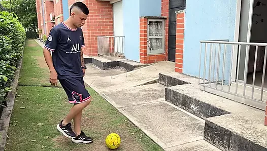 My neighbor's pervert plays soccer his ball falls in and we end up fucking.