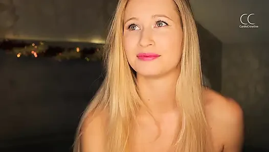 a romantic setting and a blonde spreading her legs