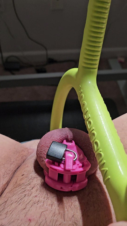 Chastity slut toys with her asshole