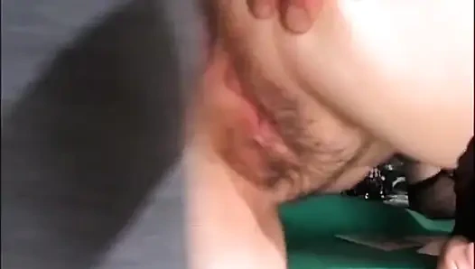 Red hair milf fucking on the power table...cum in mouth