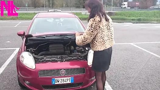 Sexy Speedy Driving in Patent Black Pumps and Seamed Black Pantyhose