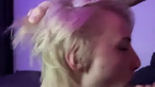 Skinny girl sucks dick greedily