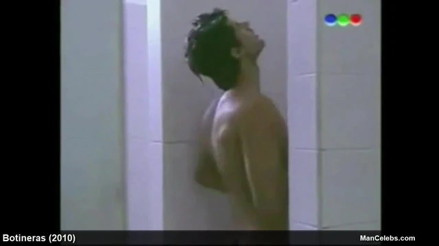 actor Christian Sancho naked in a shower