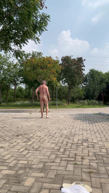 Saltando jack nuda nel parco pubblico