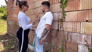 ITALIAN girl sucks her boyfriend's cock OUTDOORS