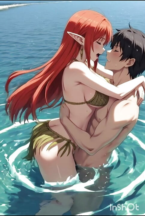 Redhead anime hentai girl fucks in the water