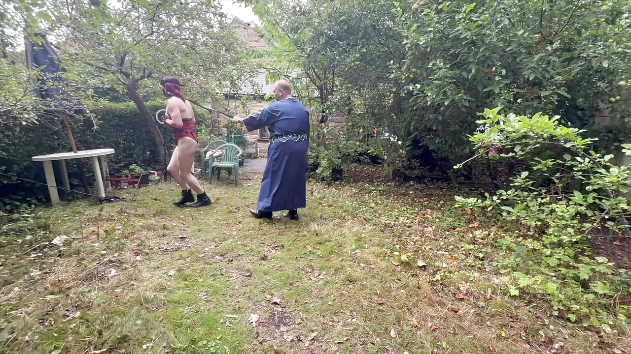 Part 2: Lanista Bear takes his pony Allegro for training in the garden.