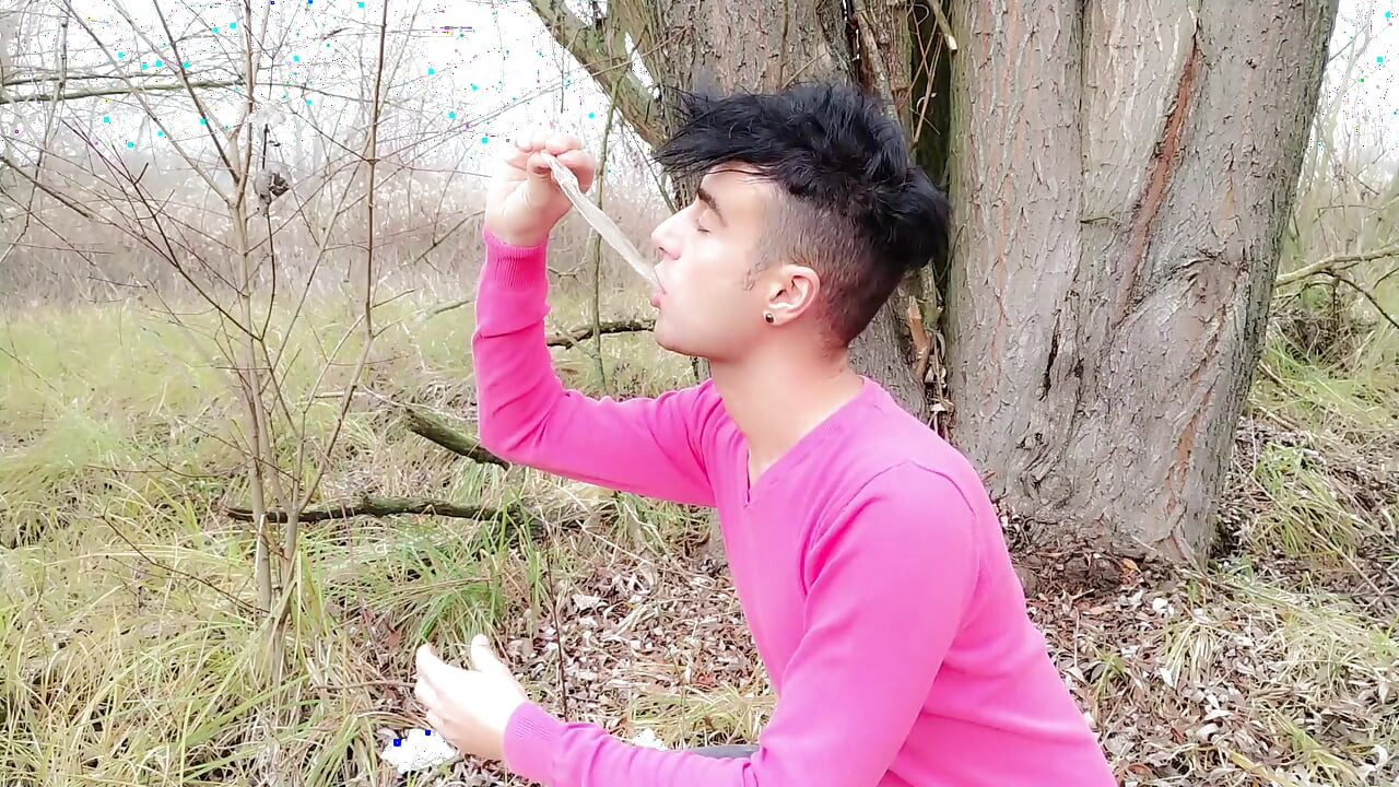Twink Found 6 Used Condoms by 4 Straight Friends - Cum Eat Then Put in Ass