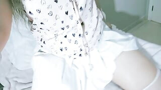 Just a cute girl wearing a white skirts and a cute tshirt being naughty, tongue fetish and masturbation