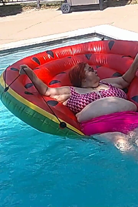 Short Video of BBW Nurse Vicki Floating on Her Huge Watermelon
