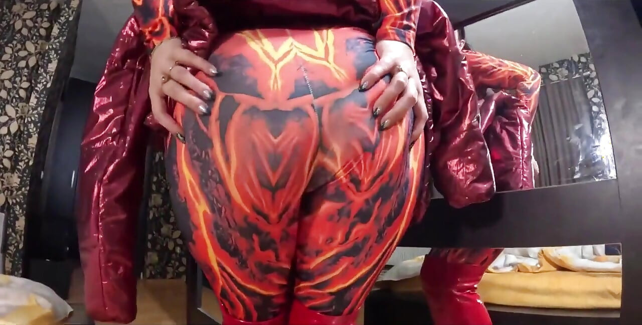 Red Nylon Jumpsuit Fetish Cameltoe Tease, Deep Blowjob and Cum on My Downjacket