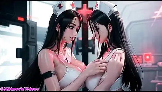 Демон-королева просит поцелуев двух девушек (Ai анимация)