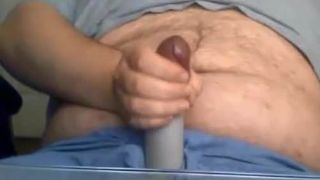 Sexy chubby found a new toy for his cock