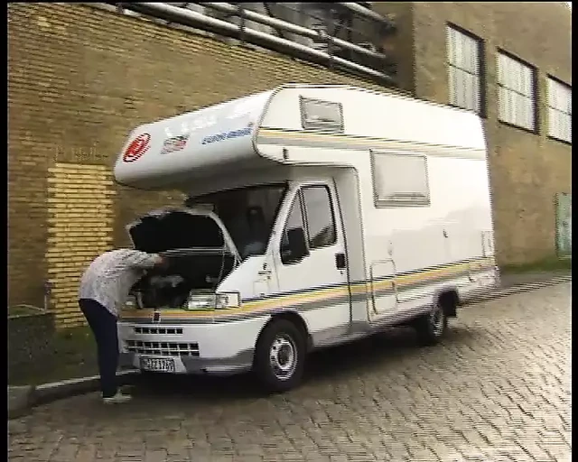 hitchhiker gets into motorhome, she has to spread her legs if she wants to ride along