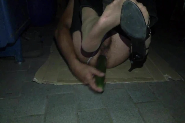 crossdresser night with pink toe nails and cucumber 3