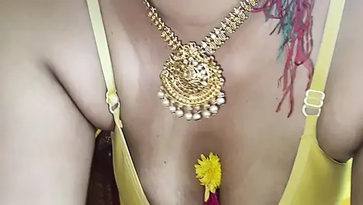 Yellow saree hot breast nipple licking