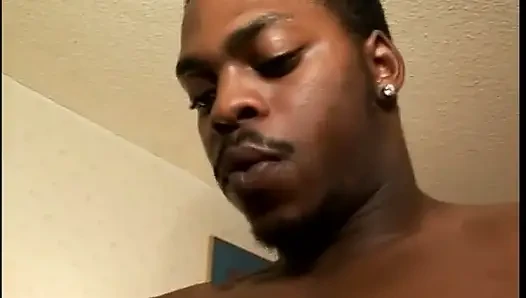 Thick ebony beauty gets shaved pussy fucked by a muscular black stud