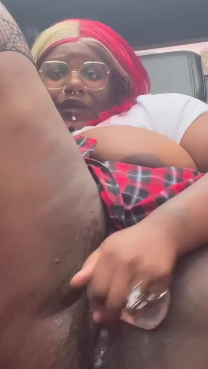 Naughty Gothic Ebony College Girl Masturbates and Squirts In Her Car | Clip 2
