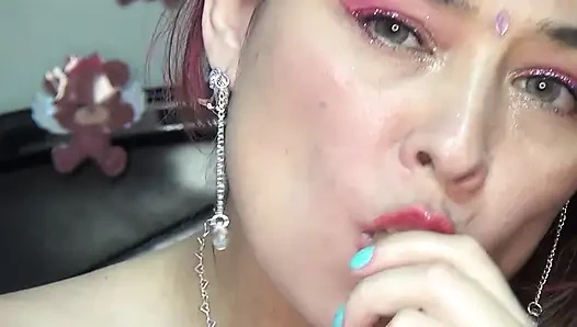 Swallowing Completely and Playing with Hooks Inside a Condom